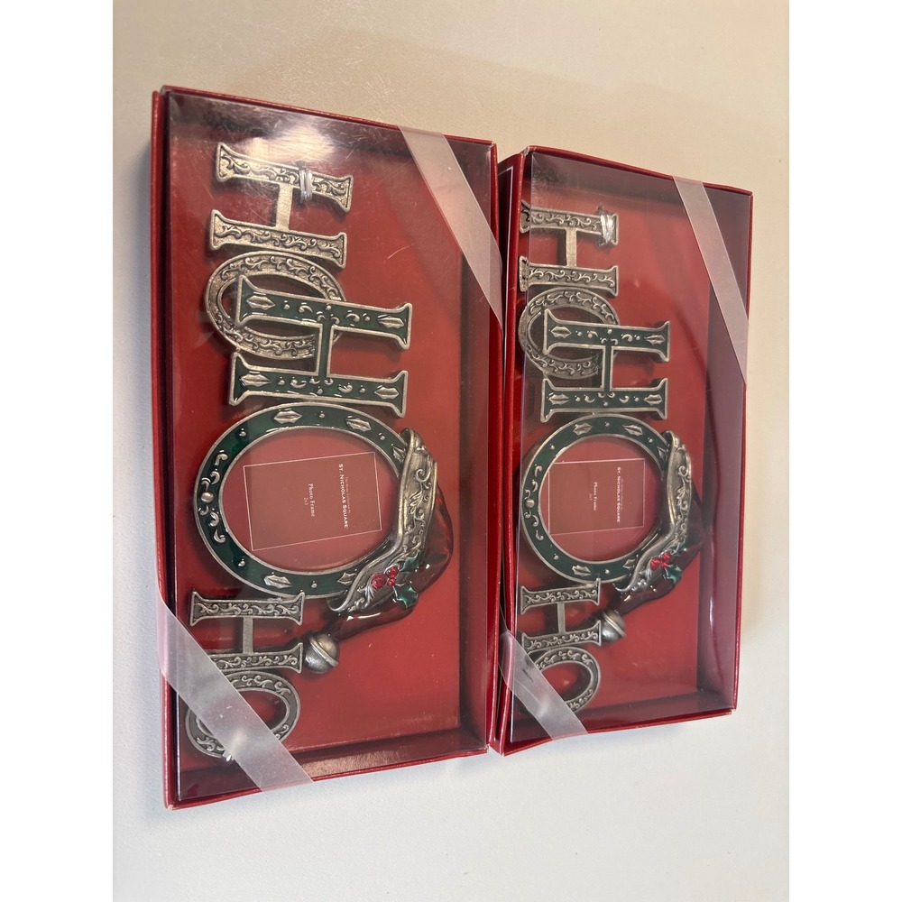 St Nicholas Square Ho Ho Ho Holiday Jewel 2x3 Photo Frames Set of 2 Silver Green